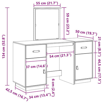 Hunajanruskea meikkipöytäsarja Nuhzet (peilillä, mänty)
