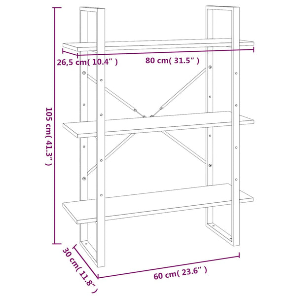 5-kerroksinen Kirjahylly ruskea tammi 80x30x175 cm tekninen puu