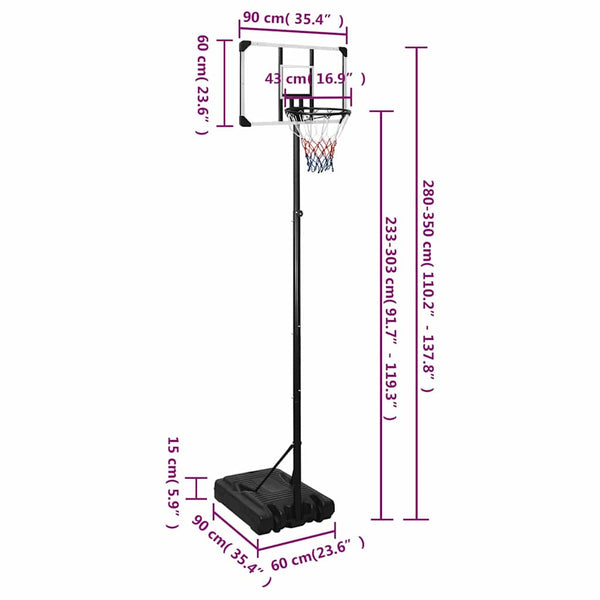 Koripalloteline läpinäkyvä 280-350 cm polykarbonaatti