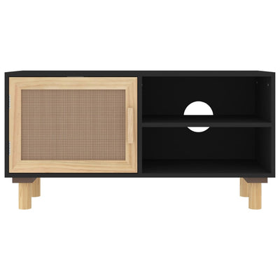 TV-taso musta 80x30x40 cm täysi mänty ja luonnonrottinki