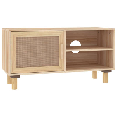 TV-taso ruskea 80x30x40 cm täysi mänty ja luonnonrottinki