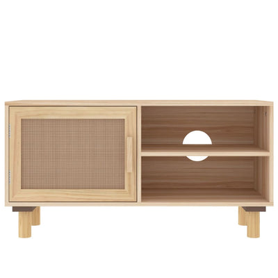 TV-taso ruskea 80x30x40 cm täysi mänty ja luonnonrottinki