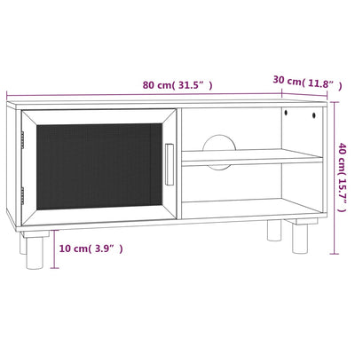 TV-taso ruskea 80x30x40 cm täysi mänty ja luonnonrottinki