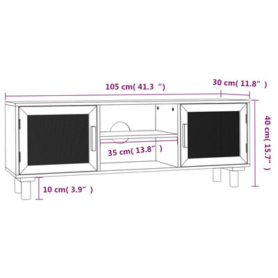 TV-taso valkoinen 105x30x40 cm täysi mänty ja luonnonrottinki