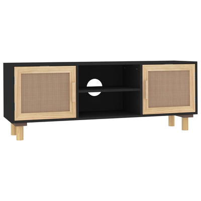 TV-taso musta 105x30x40 cm täysi mänty ja luonnonrottinki