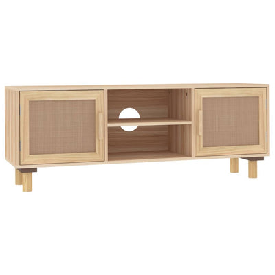 TV-taso ruskea 105x30x40 cm täysi mänty ja luonnonrottinki