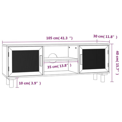 TV-taso ruskea 105x30x40 cm täysi mänty ja luonnonrottinki