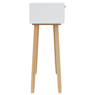 Konsolipöytä valkoinen 80x30x75 cm täysi mänty ja rottinki