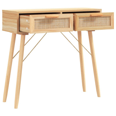 Konsolipöytä ruskea 80x30x75 cm täysi mänty ja rottinki