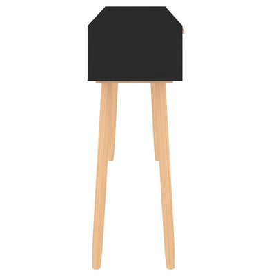Konsolipöytä musta 105x30x75 cm täysi mänty ja rottinki