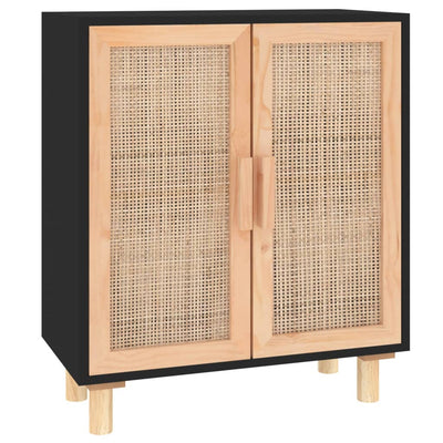 Senkki musta 60x30x70 cm täysi mänty ja luonnonrottinki