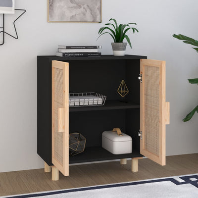 Senkki musta 60x30x70 cm täysi mänty ja luonnonrottinki