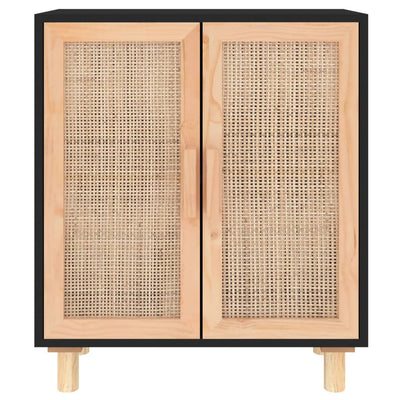 Senkki musta 60x30x70 cm täysi mänty ja luonnonrottinki
