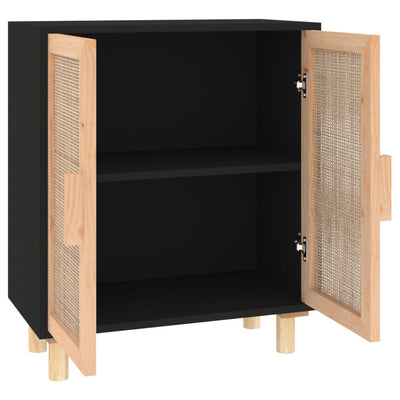 Senkki musta 60x30x70 cm täysi mänty ja luonnonrottinki