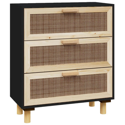 Senkki musta 60x30x70 cm täysi mänty ja luonnonrottinki