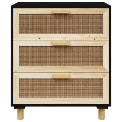 Senkki musta 60x30x70 cm täysi mänty ja luonnonrottinki