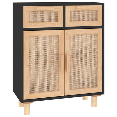 Senkki musta 60x30x75 cm täysi mänty ja luonnonrottinki