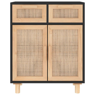 Senkki musta 60x30x75 cm täysi mänty ja luonnonrottinki