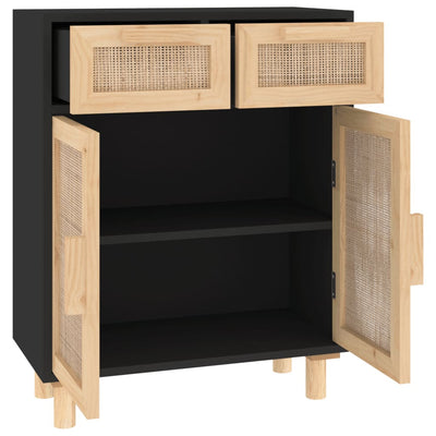Senkki musta 60x30x75 cm täysi mänty ja luonnonrottinki