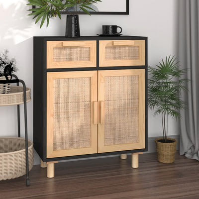 Senkki musta 60x30x75 cm täysi mänty ja luonnonrottinki