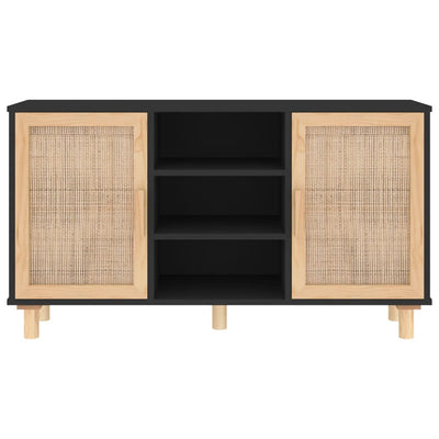 Senkki musta 105x30x60 cm täysi mänty ja luonnonrottinki