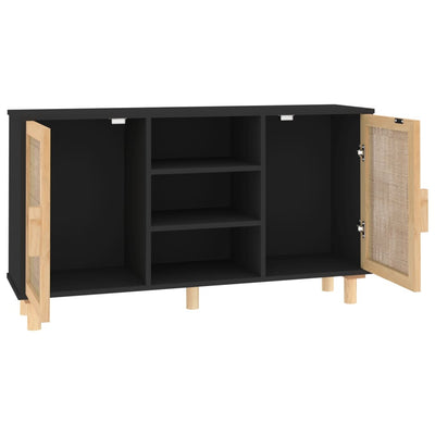 Senkki musta 105x30x60 cm täysi mänty ja luonnonrottinki