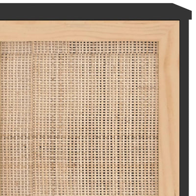 Senkki musta 105x30x60 cm täysi mänty ja luonnonrottinki