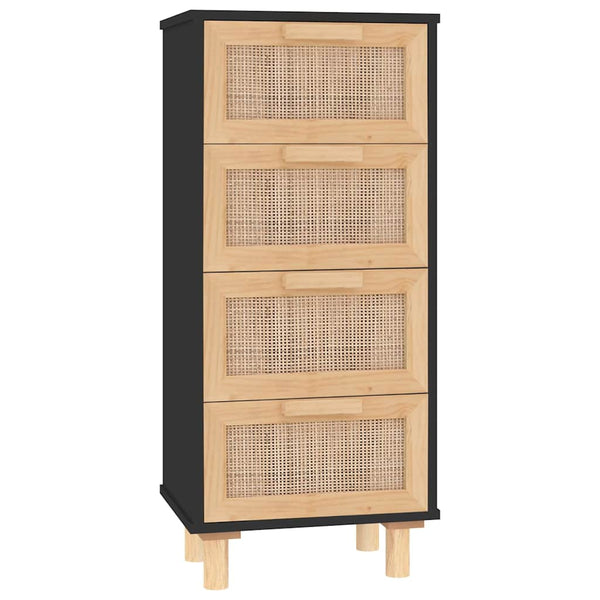 Senkki musta 40x30x90 cm täysi mänty ja luonnonrottinki