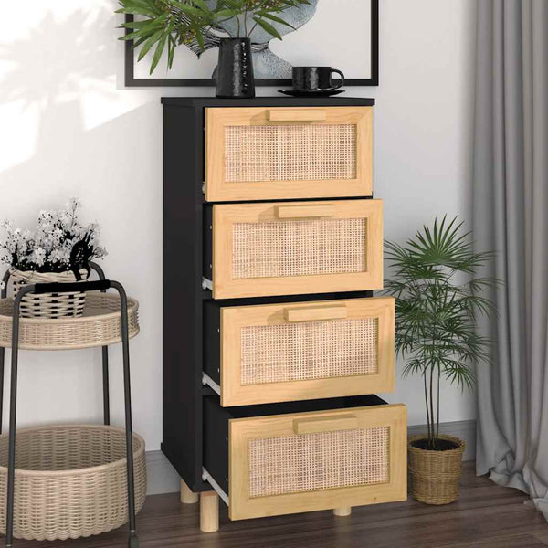 Senkki musta 40x30x90 cm täysi mänty ja luonnonrottinki