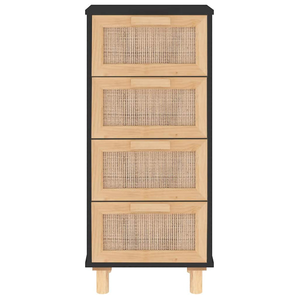 Senkki musta 40x30x90 cm täysi mänty ja luonnonrottinki