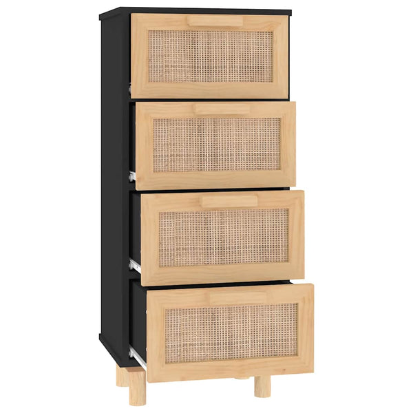 Senkki musta 40x30x90 cm täysi mänty ja luonnonrottinki