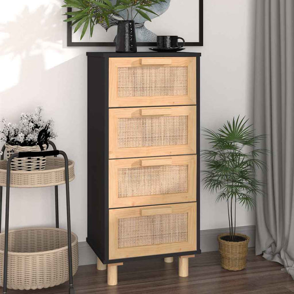 Senkki musta 40x30x90 cm täysi mänty ja luonnonrottinki