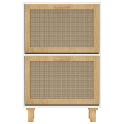 Kenkäkaappi valkoinen 52x25x80 cm tekninen puu/luonnonrottinki