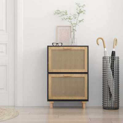 Kenkäkaappi musta 52x25x80 cm tekninen puu/luonnonrottinki