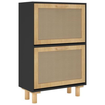 Kenkäkaappi musta 52x25x80 cm tekninen puu/luonnonrottinki
