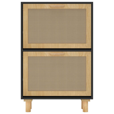 Kenkäkaappi musta 52x25x80 cm tekninen puu/luonnonrottinki