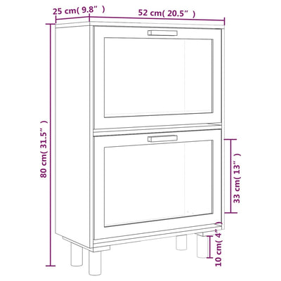 Kenkäkaappi musta 52x25x80 cm tekninen puu/luonnonrottinki
