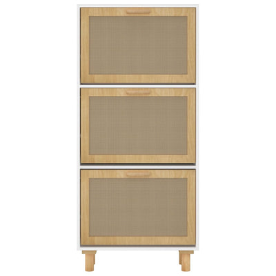 Kenkäkaappi valkoinen 52x25x115 cm tekninen puu/luonnonrottinki