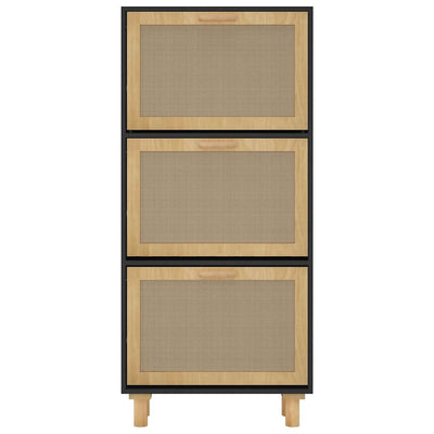 Musta kenkäkaappi Erzbebet 52x25x115cm (puinen/luonnonrottinki)