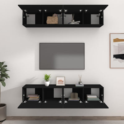 TV-kaapit 4 kpl musta 80x30x30 cm tekninen puu