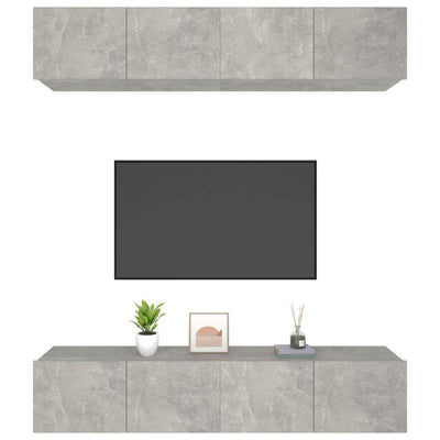 TV-kaapit 4 kpl betoninharmaa 80x30x30 cm tekninen puu