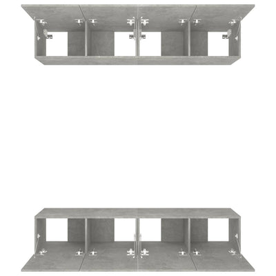 TV-kaapit 4 kpl betoninharmaa 80x30x30 cm tekninen puu