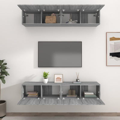 TV-kaapit 4 kpl harmaa Sonoma 80x30x30 cm tekninen puu