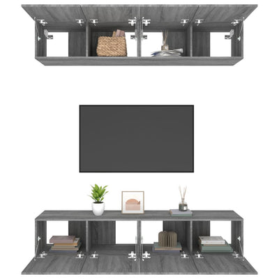 TV-kaapit 4 kpl harmaa Sonoma 80x30x30 cm tekninen puu
