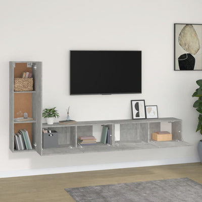3-osainen TV-kaappisarja betoninharmaa tekninen puu