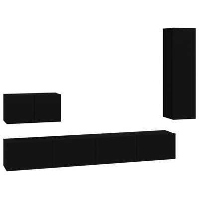4-osainen TV-kaappisarja musta tekninen puu