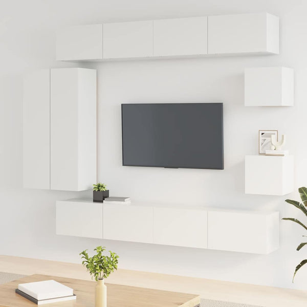 8-osainen TV-kaappisarja korkeakiilto valkoinen tekninen puu