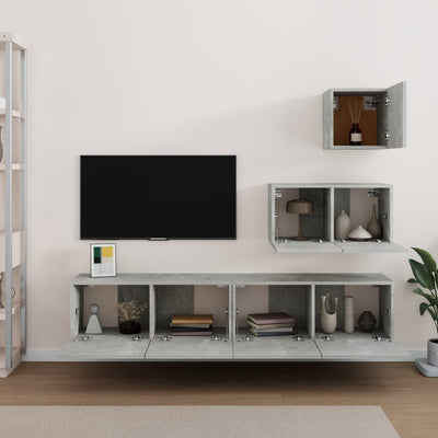 4-osainen TV-kaappisarja betoninharmaa tekninen puu