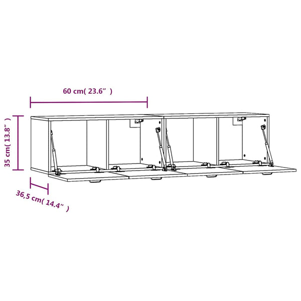 Seinäkaapit 2 kpl betoninharmaa 60x36,5x35 cm tekninen puu