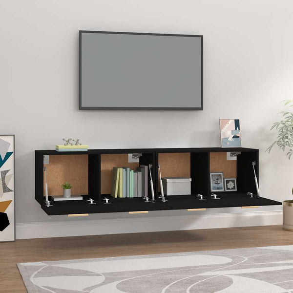 Seinäkaapit 2 kpl musta 80x35x36,5 cm tekninen puu